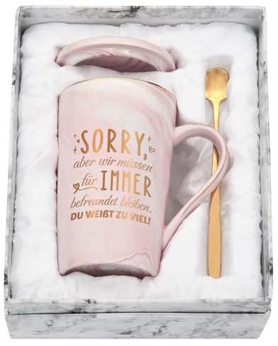 Joymaking Kaffeetasse Geschenk für Freundin - Lustig Geburtstag Tasse Mit Spruch 'Wir Müssen für Immer Befreundet Bleiben' - Freundschaft Geschenk, 400ml Rosa
