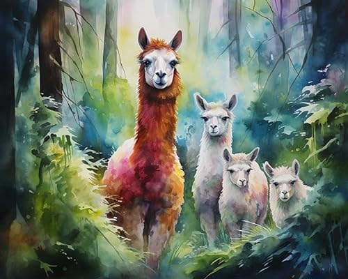 Malen nach Zahlen Erwachsene,Alpaka-Waldlandschaft DIY Handgemalt Ölgemälde Kits auf Leinwand Geschenk für Weihnachten Geburtstag Home Haus Deko - Ohne Rahmen