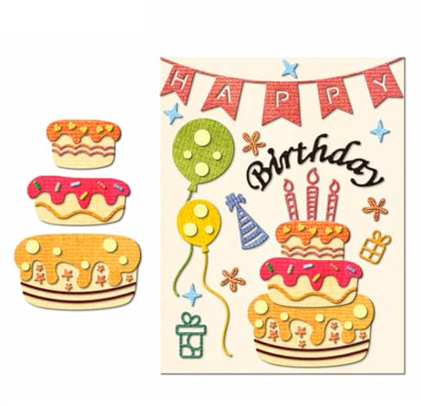 XMZZMX Happy Birthday Kuchenballon-Metall-Stanzformen für Kartenherstellung, Papierprägestanz-Set, Vorlagen, Aufbewahrungstaschen, Zubehör, Fotorahmen, Album, DIY, Scrapbooking, Schablonen-Sets