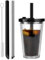 ALINK 16 Oz Iced Coffee Tumbler,Reusable Cup Leak Proof and Double Wall Insulated Bubble Tea Cups with Reusable Plastic and Metal Straws(Black)