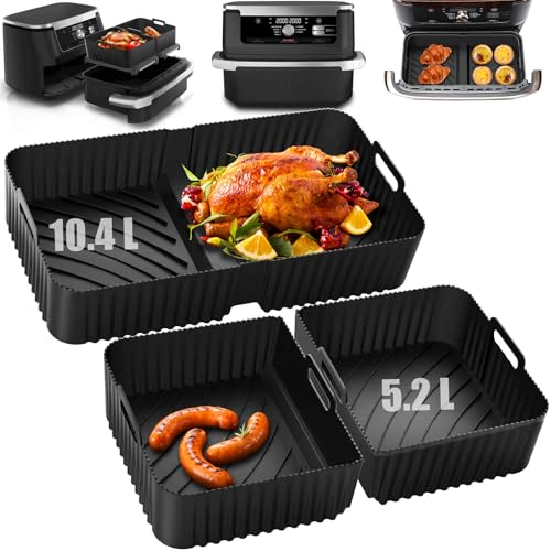 VnkloMes 3 Pièces Silicone Moule Air Fryer, Moule Silicone Air Fryer Plat Réutilisable, Air Fryer Accessoires pour Friteuse,AF500EU 1×10.4L+2×5.2L
