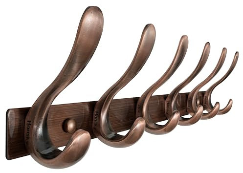 HONSKY Wall Mouted Coat Hooks-6 Hooks,44cm Metal Coat Rack Wall Mounted,Heavy Duty Wall Coat Hook for Hanging Coat,Clothes,Hat,Jacket,Antique Bronze Red