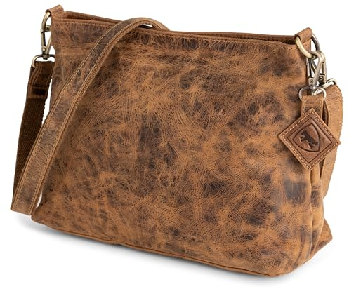 Berliner Bags Vintage Umhängetasche Marbella S, Mittelgroße Schultertasche Crossbody Bag aus Leder, Handtasche für Damen - Braun