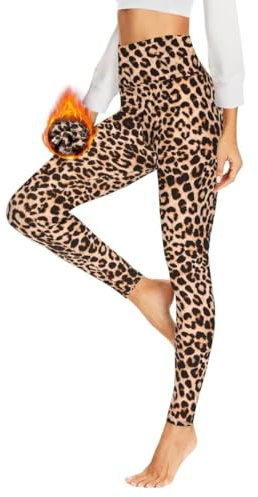 HLTPRO Thermo Leggings Damen im Winter, High Waist Thermohose Gefütterte Thermoleggins Warm Blickdicht für Sport(Leopard,L/XL)