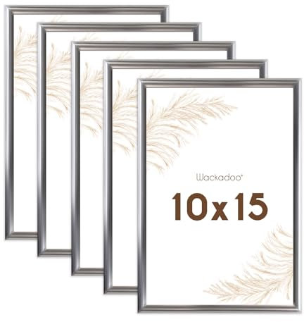 Wackadoo Bilderrahmen 10x15 Silber 5er Set Fotowand Fotorahmen aus leichtem Kunststoff mit Glas Picture frame Poster