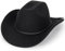 Calssic Western-Cowboy-Hut für Herren und Damen, breite Krempe, Cowgirl-Hut, Fedora-Jazz-Hut mit Band, Schwarz mit Band, M