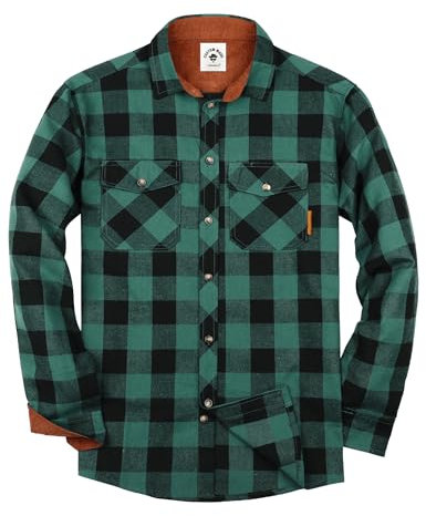 TARAINYA Chemise Flanelle Homme A Carreaux Manches Longues Regular Fit avec Poche Vert Noir 3XL