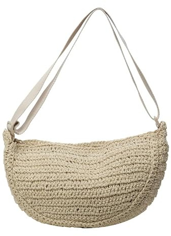 ORINEWS Borsa a tracolla in paglia, borsa in paglia a mezzaluna per le donne 2024 Borse all'uncinetto Borsa a tracolla in tessuto Borsa da spiaggia estiva alla moda