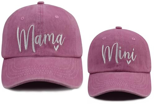 Chttohip Mama und Mini Hüte Verstellbare Baumwolle Bestickt Eltern-Kind Baseball Caps Set von 2 Passende Mama und Tochter Hüte, Mama Mini Pink, Einheitsgröße