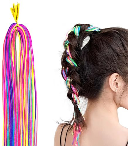 Buntes Haarlametta Glitzernde, 48 Stück Haarschnüre Tinsel Hair Extensions Party Highlights Hair Tinsel Haarsträhnen Zum Einflechten Fadengarn Flechtdrahtband für Mädchen Frauen (48 Stück Rainbow)