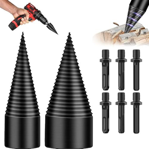 Hojalis Bohrkegel Holzspalter, 42mm + 32mm Holzspalter Schraube Kegel, Spaltholzkegel Holzspalterbohre mit 6 Bohrgriffe, Holzspalter für Bohrmaschine, Kegelspalter, Brennholzbohrer für den Haushalt