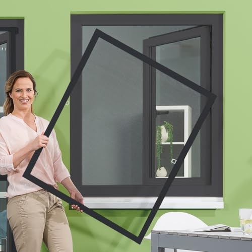empasa Insektenschutz FLEX Fliegengitter Fenster | flächenversetzt Fenster, individuell zuschneidbar, Selbstbausatz, Farbe: anthrazit, Größe: 80 x 100 cm