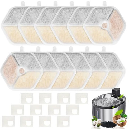 Smartoo - 12 filtri e spugne per fontana d'acqua wireless per gatti Smartoo da 4,5 l, filtrazione quadrupla per gatti, ricambio per filtri di ricambio Smartoo