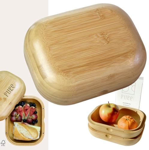 Pure Bambus Brotzeitdose, Lunchbox für Erwachsene, verschiedene Ausführungen, Büro, hochwertig, Outdoor Brotzeitbox, 100% plastikfrei, BPA-frei, Handgefertigt, 1000ml (Natur, 1000 ml)