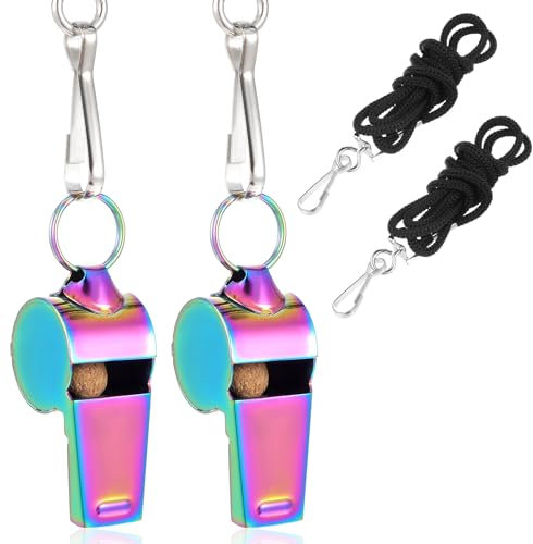 CIATBYYJ 2 Stück Edelstahl Trillerpfeife,Bunt Schiedsrichter Pfeife,Metall Whistle mit Umhängeband,Profi Sportpfeifen,Personalisiert Trillerpfeife für Schulsport Fußball Hundetraining Sportunterricht