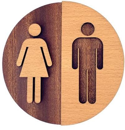 Becral - Señal de baño unisex de madera natural - 12 cm - Diseño minimalista para puertas de aseo Mod.842