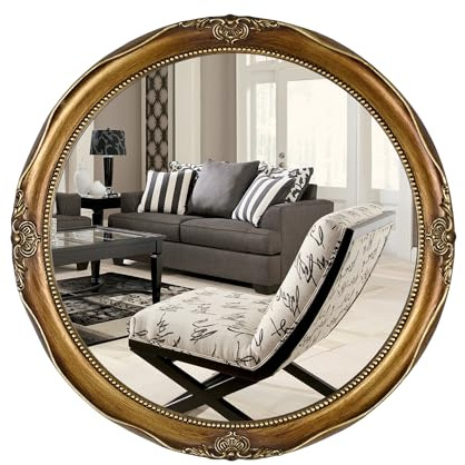Funerom Dekorativer Wandspiegel, rund, Vintage-Stil (Antique Gold, 40.6 cm) | Dekorativer Spiegel