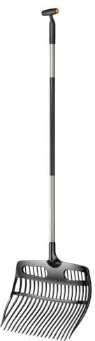Fiskars Rastrillo Pala, Ergonómico, Combinación de Pala y Rastrillo, Longitud: 150 cm, Anchura: 48 cm, Policarbonato/Aluminio, Negro/Gris, 1077116
