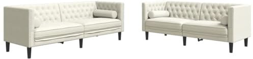 vidaXL Chesterfield Sofa Set mit Nackenrollen 2-TLG., Sofagarnitur mit Kissen, Sitzgruppe für Wohnzimmer, Polstersofa Couch Sessel, Creme Samt