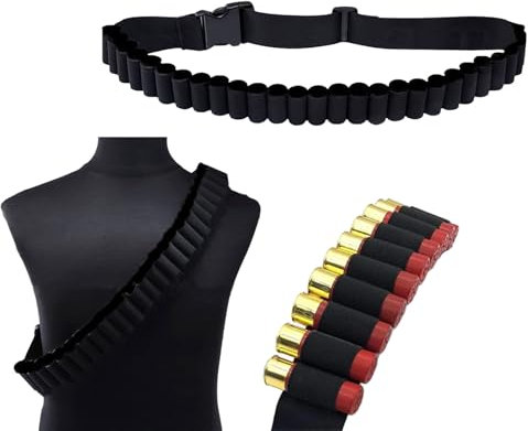 BOTOING Patronengurtel,1 Stuck 27 Loch Klopfer Gürtel,Verstellbar Nylon Patronengurtel 145cm Lange,Schnaps Shell Gürtel,Shell Gürtel für 12GA-Schrotpatrone,Geeignet die Jagd im Freien (Schwarz)