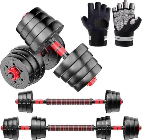 Edinco 50kg Adjustable Dumbbell Barbell Weights Set | Heavy Duty Home Gym Equipment | Strength Training Free Weights Kit | Incl. Gloves & Connector