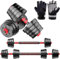Edinco 50kg Adjustable Dumbbell Barbell Weights Set | Heavy Duty Home Gym Equipment | Strength Training Free Weights Kit | Incl. Gloves & Connector
