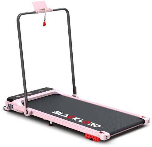 BLACK LORD Faltbares Walkingpad Laufband mit Griff, 2 in 1 Elektro Home Office Laufband für Joggen Laufen, Neigung, 3.2HP Fitnessgerät, Tragbar unter Schreibtisch, 140kg Kapazität, Mit Griff, Rosa