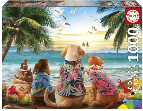 Educa - Puzzle mit 1000 Teilen für Erwachsene | Hunde am Strand | Größe: 68 x 48 cm | Ab 14 Jahren (20291)