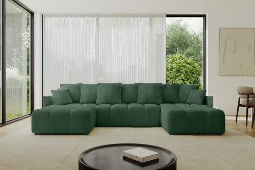 ALTDECOR Ecksofa in U-Form mit Schlaffunktion und Bettkasten Corner Sofa Bett Eckcouch Couch L-Form Schlafcouch Ausziehbar Wohnlandschaft Schlafsofa Cauchsofa LONLI-U 355x189x68 Grün