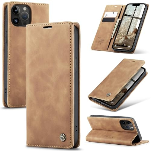 Lanranwa Handyhülle für iPhone 13 Pro 5G Hülle Premium Lederhülle Klappbar Flip Case Handytasche Schutzhülle Klapphülle Standfunktion für iPhone 13 Pro -Braun