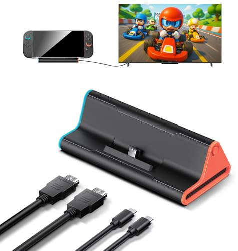 Switch 2 Dock with HDMI & 60W Charging Cable, 4K Portable Docking Station for Nintendo Switch2 2025 Game Console, Travel Stand Base Connector Accessories Set (TV Adapter, 3 USB Ports, PD Power Input)