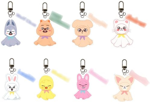 NHPY 8 Stück SKZOO Schlüsselanhänger,Geschenke Schlüsselanhänger, Party Acryl Anime Anhänger Keychain, Rucksäcken Deko fur Mädchen Fans Kinder