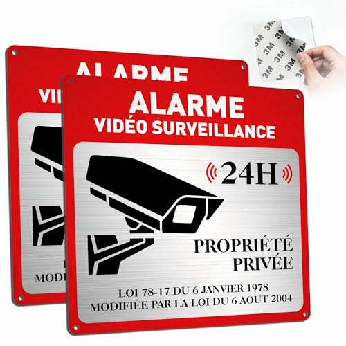 ZIENZENGYA 2 Pièces Alarme Vidéo Surveillance en Aluminium, 15x15cm Panneau Propriété Privée Panneau Camera Surveillance, Autocollant Alarme Maison Adhésif & Forage préalable