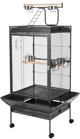Large Metal Parrot Cage for Birds, Heavy-Duty Aviary with Acrylic Door, Perches, Stainless Steel Bowls & 360° Wheels, Secure 64.4 Tall Pet Bird Cage for Macaws Cockatoos African Greys