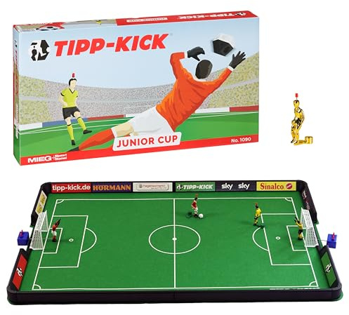 TIPP-KICK Spiel Junior Cup Tischfußball-Set mit Bande & Extra-Kicker - Fußball-Spiel mit Spielern & einem goldfarbenen Zusatzspieler, Torwarten, Plastik-Toren, Bällen und Spielfeld aus Filz