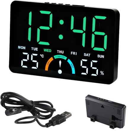 KQWVZ LED Digitale Wanduhr mit Alarm, Temperatur, Datum, Woche, Helligkeitseinstellung, Komfort, 16x10x3.3cm digitale wanduhr batteriebetrieben, Led Uhr Digital für Zuhause,Schlafzimmer (Grünes Licht)