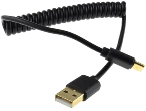 kenable Coiled Shielded USB 2.0 Type C Data 22 AWG Cable Black 1m Gold [1 metres]