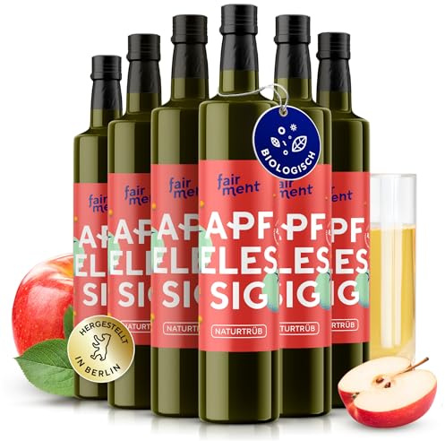 fairment Apfelessig 3 Liter - bio, naturtrüb, mit der Essig-Mutter, unpasteurisiert, lebendig und ungefiltert - Apple Cider Vinegar aus deutscher Produktion (6x 500 ml = 3 l (6er Pack))