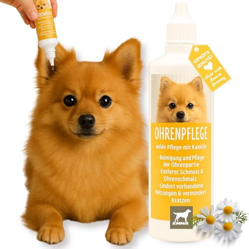 EMMA Ohrenreiniger Hund 100 ml mit Kamille – sanfte äußere Ohrpflege | Für regelmäßige Ohrenhygiene und Reinigung bei Hund und Katze – Pflegelösung für sichtbaren äußeren Ohrbereich