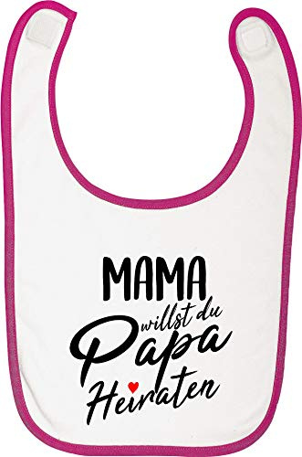 Kleckerliese Baby Latz Lätzchen Sprüche Klettverschluss Babylatz Motiv Mama willst du Papa Heiraten, FuchsiaWhite