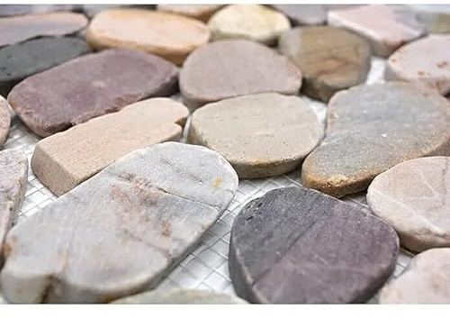 Handmuster Mosaik Fliese Flußkiesel Steinkiesel Kiesel geschnitten beige grau rot MOS30-0204_m