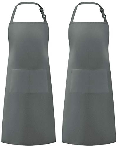 Syntus Verstellbare Latzschürze, wasserabweisend, mit 2 Taschen, Kochen, Küchenschürzen für Grillen, Zeichnen, Damen, Herren, Koch, Grau, 2 Stück