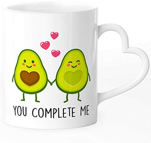 SpecialMe® Tasse mit Herz-Henkel Liebes-Spruch You complete me Avocado Motiv Geschenkidee Valentinstag Freund/Freundin/Partner weiß Herz-Tasse