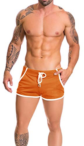 Alivebody Herren Gittergewebe Sportlich Kurze Hose zum Laufen Trainieren Schwimmen Fitness Hosen Color Orange Size M