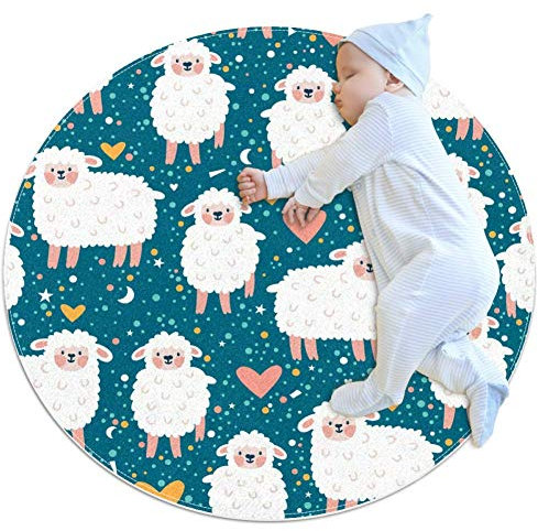Haminaya Kinderteppich Süße Schafe Krabbelteppich rutschfest Spieldecke für Schlafzimmer Wohnzimmer Kinderzimmer Dekoration 100x100cm