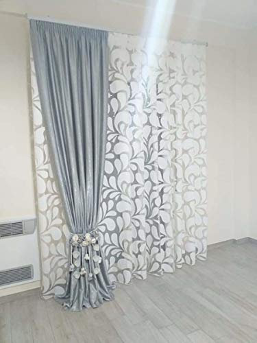 Tende Arredo Tessile Tenda a Metraggio Venduta a Metro in Devorè di Colore Alta 3 Metri Bianco con Caduta Grigia Venduta a Parte (Tenda Bianca)