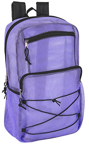Deluxe Mesh Rucksack mit Bungee Cord & Verstellbare, gepolsterte Riemen, für Schwimmen, Schule, Reisen, Lavendel, Large, Mesh