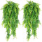 ASOENTIWOX 2 Pack Artificial Hanging Plants, Artificial Trailing Plants, Fake Leaves Wall Decoration for Indoor Outdoor, Wedding Balcony Courtyard Basket Hanging Rattan Decoration Wreath