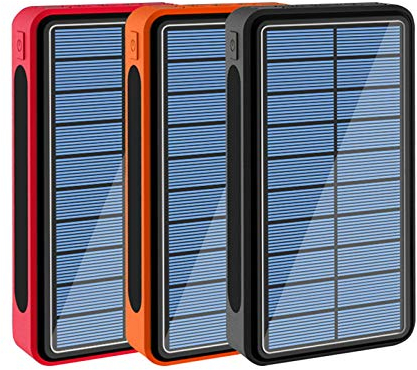 Power Bank Solar 100000mAh, USB-C Batería Externa Solar, Cargador Solar con 10W Carga Inalambrica, 4 Salidas USB y 3 LED Linterna SOS 3 Modos para iOS, Samsung Galaxy, Camping, Viajes,3 pcs