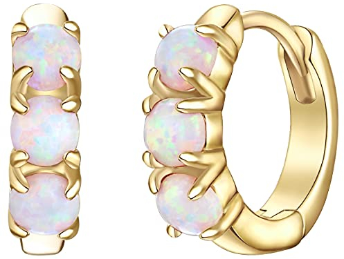 Glanzstücke München Damen Creolen 925/- Sterling Silber gelbvergoldet 14 Karat Opal (synth.) weiß Silberohrcreolen